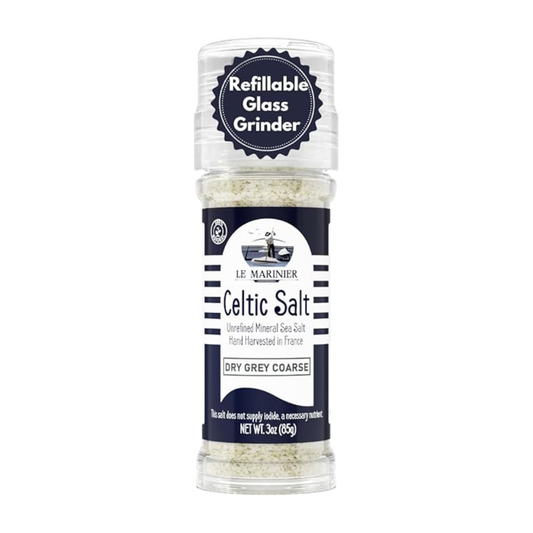 Le Marinier French Sea Salt Dry Grey Coarse, 3oz Refillable Glass Grinder