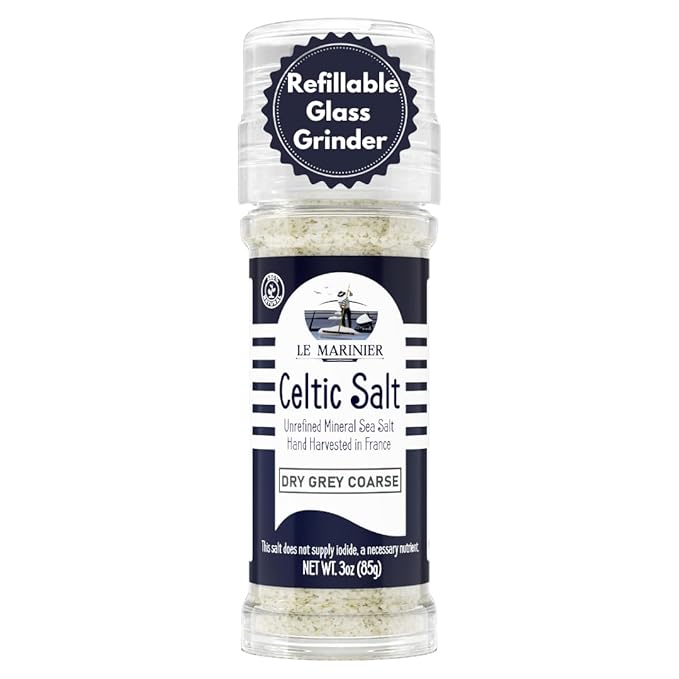 Le Marinier French Sea Salt Dry Grey Coarse, 3oz Refillable Glass Grinder